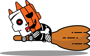 halloween cartoon pumpkin mascot character vector illustration cute skull broomstick