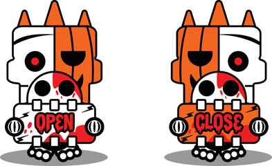 halloween cartoon pumpkin mascot character vector illustration cute skull open and close board