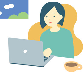 自宅でノートパソコンを操作する女性