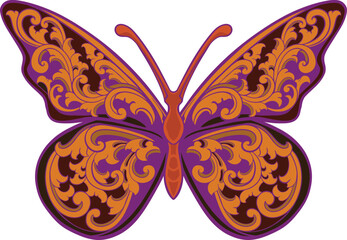 classic engraved style butterfly vector design, color editable