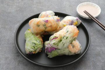 Vegetable spring roll, fresh roll salad made from mix vegetables and shrimp