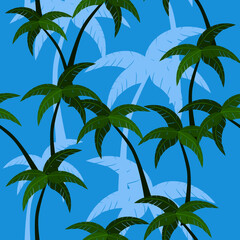 Seamless pattern of palm trees and blue sky