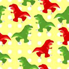 Seamless tyrannosaurus rex on bright yellow pattern