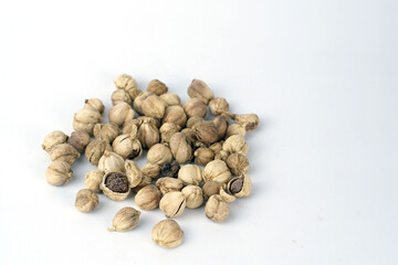 Top view of cardamom seeds isolated against the white backgrounds