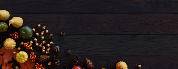 Harvest Wallpaper including Pumpkins, Pine cones, Autumn leaves and Fruits.
