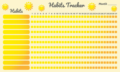 Habit tracker. Monthly planner habit tracker blank template.