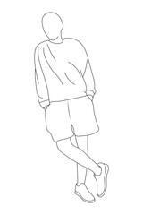 Man leaning on the wall sketch vector illustration.