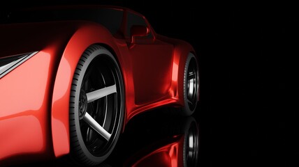 Fototapeta na wymiar Red sport in black automotive 3D rendering vehicle wallpaper backgrounds
