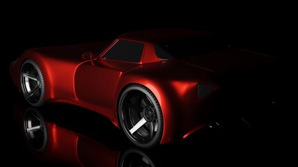 Obraz na płótnie Canvas Side view red sport in black 3D rendering automotive vehicle wallpaper backgrounds