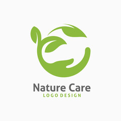 Leaves and hands for nature care logo design