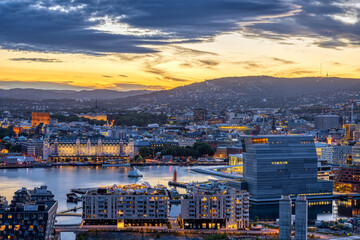 View over Oslo in Norway after sunset - obrazy, fototapety, plakaty