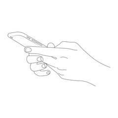 Smartphone in hands side view sketch vector illustration.