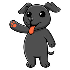 Cute black labrador dog cartoon waving hand