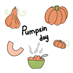 Pumpkin day. Vector illustration with pumpkins. Elements for design.