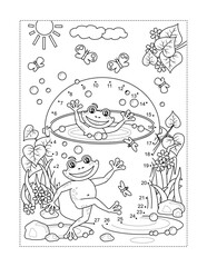 Frogs in a bucket dot-to-dot picture puzzle and coloring page
