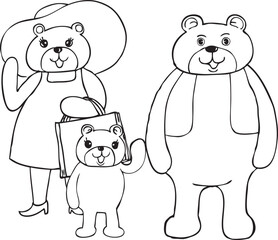 black and white bear family line cartoon