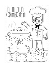 Young chef dot-to-dot picture puzzle and coloring page

