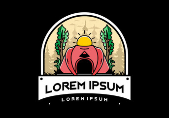 Big pop up tent for camping illustration badge design
