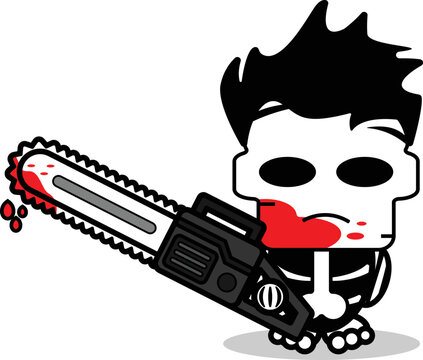cute michael mayer bone mascot character cartoon vector illustration holding bloody saw machine