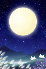 Fototapeta premium 中秋の名月 十五夜 お月見 兎 カップル