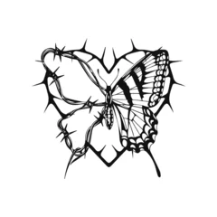 Door stickers Butterflies in Grunge vector butterfly with barbed wire
