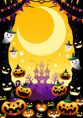 人面樹枠のハロウィン背景タテ