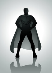 Silhouette of a superhero posing with hands on hips