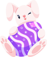 Obraz na płótnie Canvas Cute Bunny Sitting and Holding Easter Egg