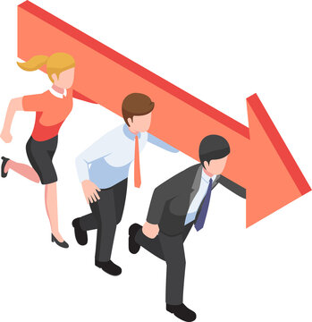 Isometric Business People Carry An Arrow And Move Forward Together