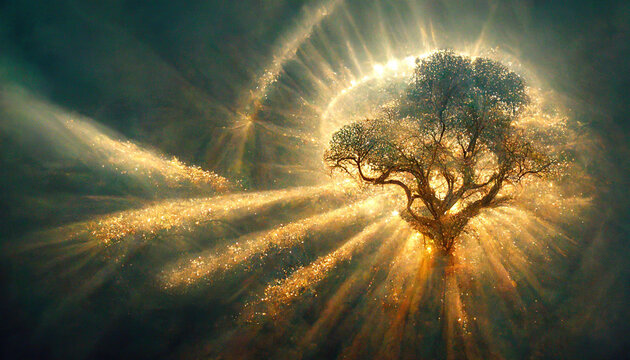 Beautiful tree of life, sacred symbol. Individuality, prosperity and growth concept. Digital art.