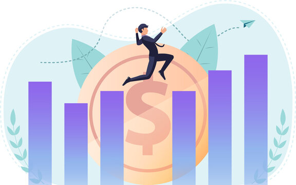 Isometric Businessman Jumping Across Gap Between Graph To Reach Higher Point