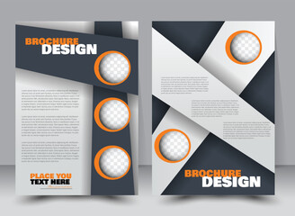 Abstract flyer design background. Brochure template. Annual report cover. Can be used for magazine, business mockup set, education, presentation. Vector illustration a4 size.  Orange and grey color.