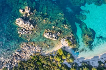 Vlies Fototapete Palombaggia Strand, Korsika Luftaufnahme der Felsen am Strand von Palombaggia