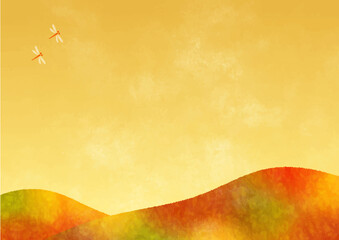 紅葉した山と赤トンボ © AKO