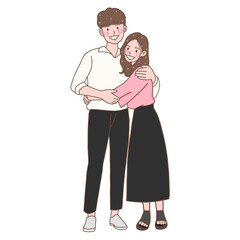 People in love, cartoon flat illustration of diverse cartoon young people actions of happiness, falling in love and love sharing