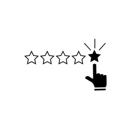 Hand giving five star rating line icon on white stroke