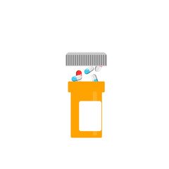 medical pills jar on blue background. Medicine and health.