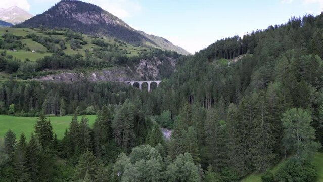 The famous Landwasser Viaduct in Switzerland. One of the landmarks of Switzerland and the railroads Bernina Express and Glacier Express.