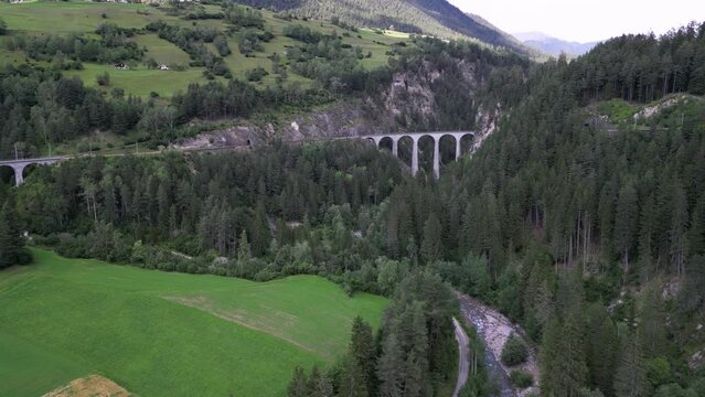 The famous Landwasser Viaduct in Switzerland. One of the landmarks of Switzerland with architectural masterpiece from earlier times