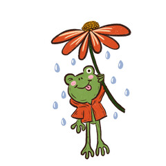 frog and orange flower in the rain.