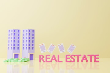 Fototapeta na wymiar Buying and selling residential buildings, high-rise residences, dormitories, apartments, 3D renders.