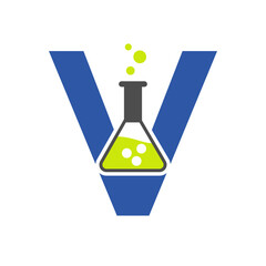 Letter V Lab Logo Concept for Science, Healthcare, Medical, Laboratory, Chemical and Nature Symbol