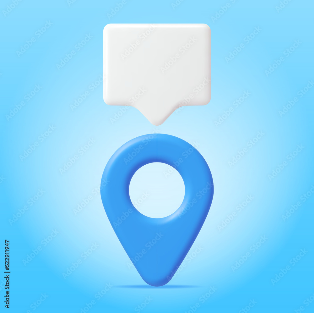 Poster 3d location map pin and chat bubble isolated. blue gps pointer marker icon. gps and navigation symbo