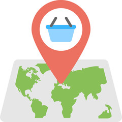 Shopping Basket Map Pointer Flat Icon 