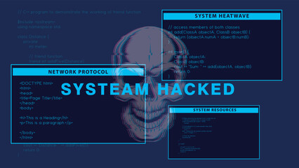 Cyber Crime Attack system Hacking Device infected with the virus on computer screen design vector illustration. © black