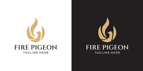 Fire Pigeon Logo Luxury. Fire + Pigeon Shape