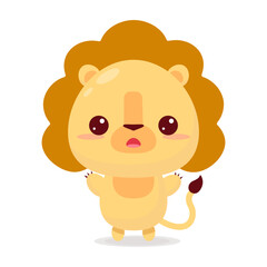 Colorful kawaii lion in beautiful style on white background. Colorful vector illustration. Vector illustration art. Funny cartoon character.