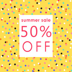 Trendy square sale templates with confetti. Discount shopping concept. Suitable for social media posts, mobile apps, cards, invitations, banners design and web, internet ads.