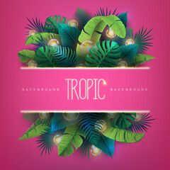 Summer background with electric modern lamps and tropic leaves. Nature concept. Vector illustration