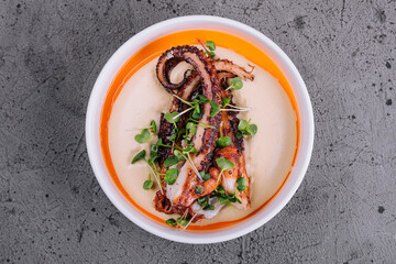 grilled octopus with potato cream soup